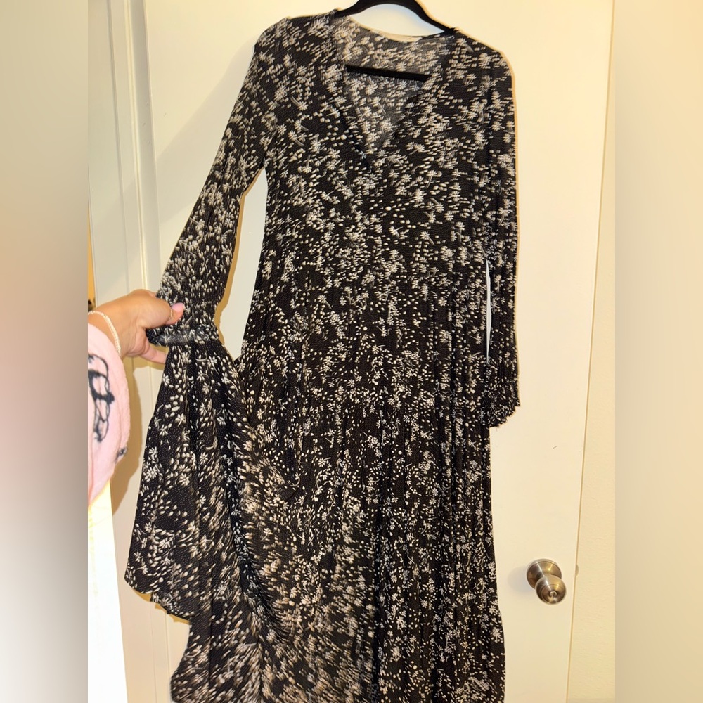 Zara Monochrome Floral Maxi Dress black and white